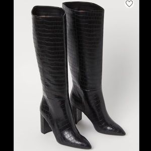 H&M Black Faux Leather Reptile Tall Boots